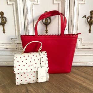 A New Day Red Scallop Tote + Red Heart Crossbody